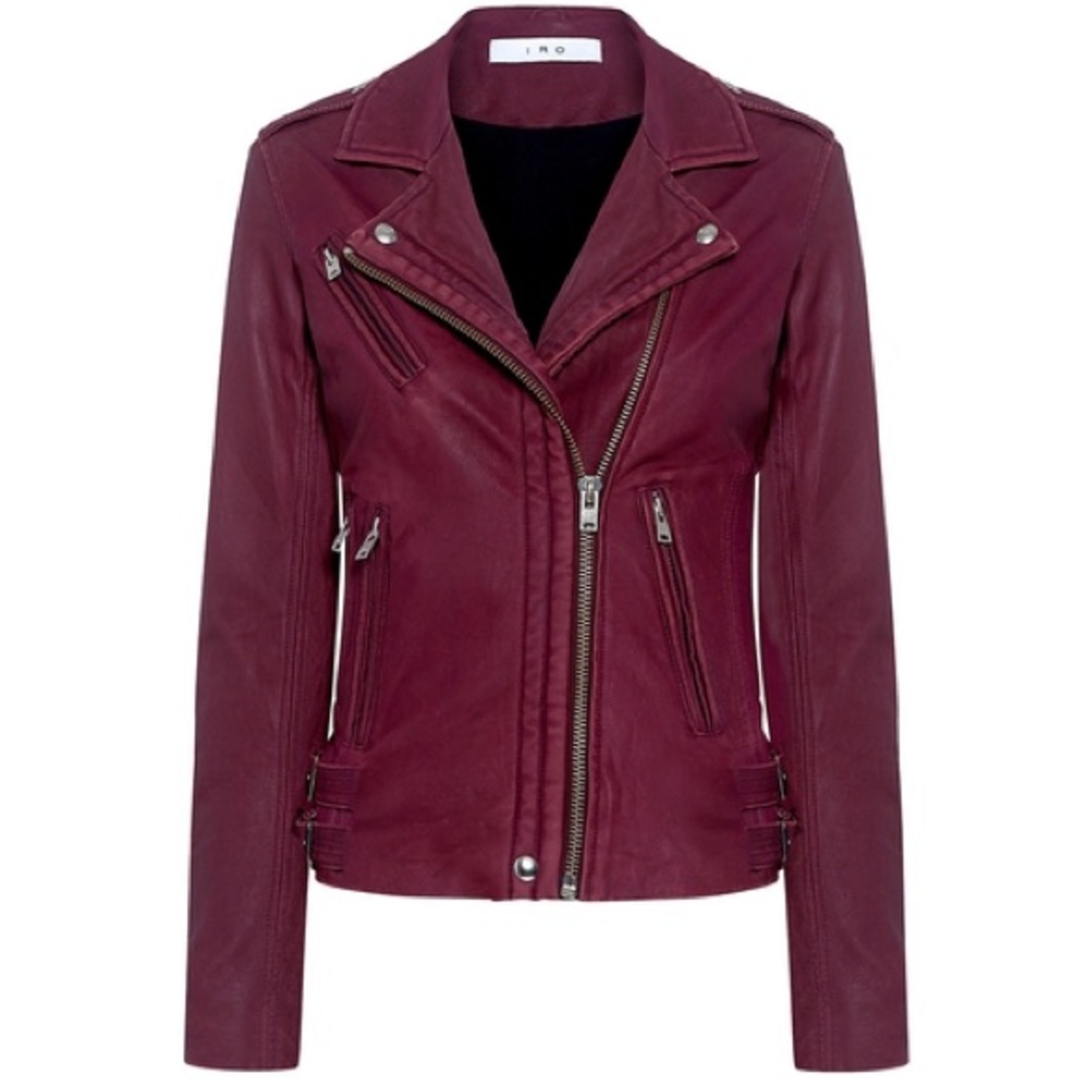 IRO Han Leather Moto Jacket in Cranberry